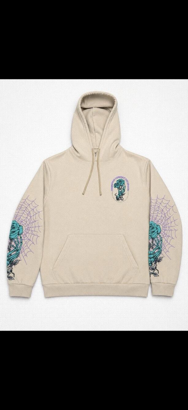 Fresh Laundry Men's Beige L Pullover Hoodie Skull Rose Graphic Pockets RN#135854